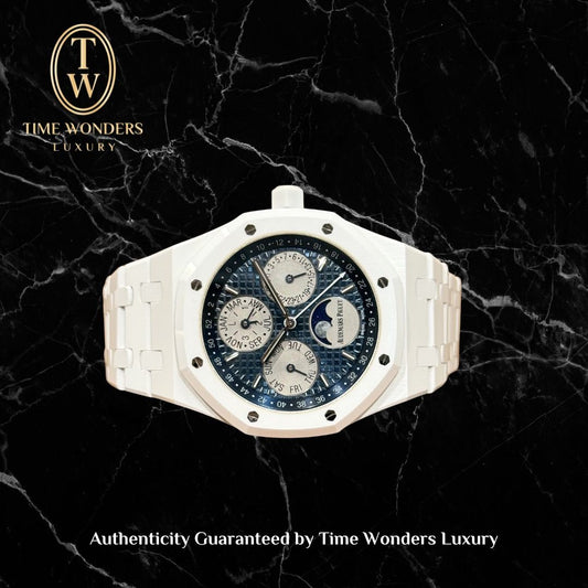 Like New Q4 2021 Audemars Piguet Royal Oak 26579CB Perpetual Calendar White Ceramic 26579