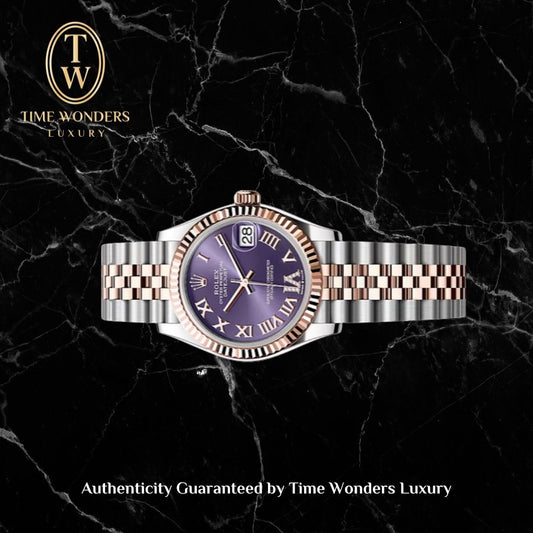 Like New September 2023 Rolex Datejust Two Tone Rose Gold Aubergine Dial 31mm 278271