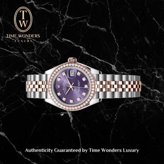 Like New September 2024 Rolex Datejust 28mm Two-tone Rose Gold Aubergine Dial Diamond Bezel 279381RBR 279381