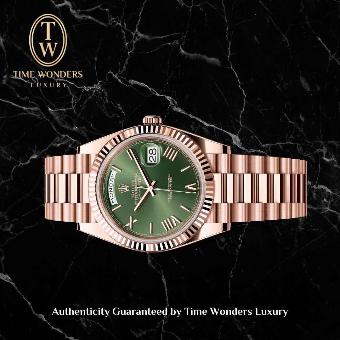LNIB March 2024 Rolex Day-Date 40mm Olive 228235 Rose Gold