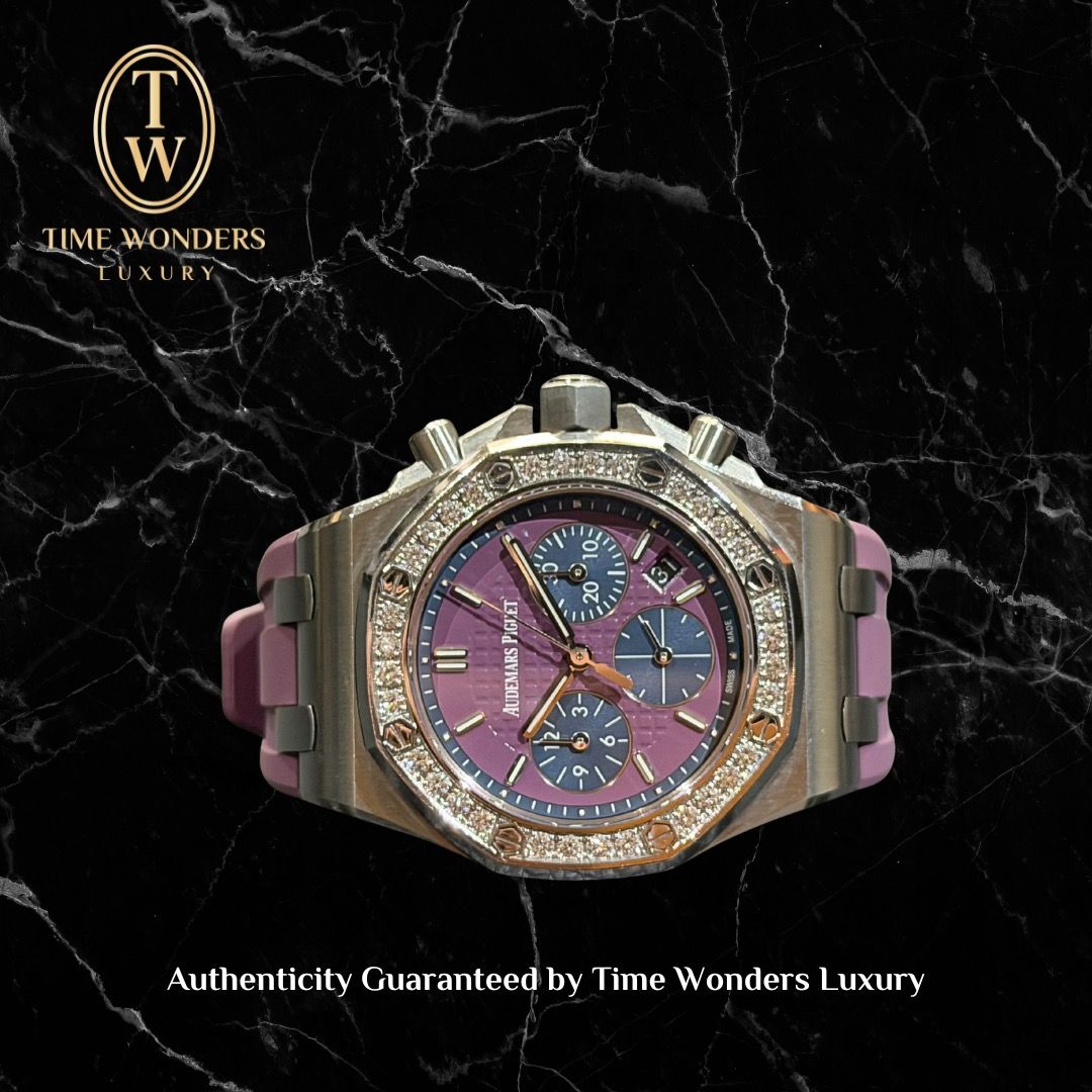 Mint Audemars Piguet Royal Oak Offshore 26231ST Purple Dial 37mm Stainless Steel Diamond Bezel