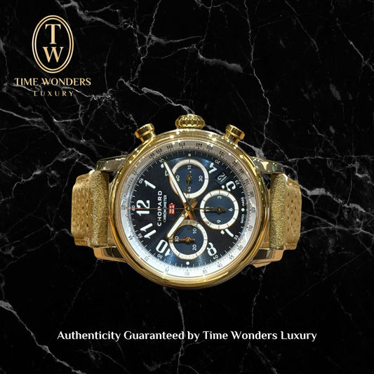 Mint February 2024 Chopard Mille Miglia Classic Chrono Ref. 168619-4001 40.5mm Blue Dial Yellow Gold & Stainless Steel