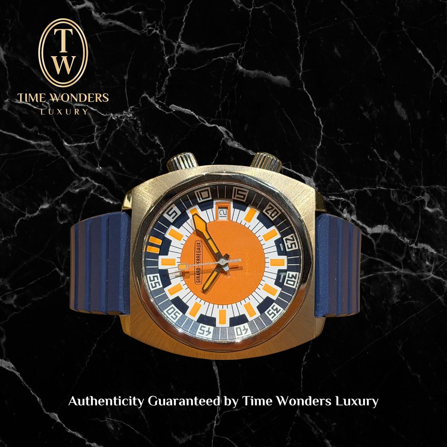 Mint Girard Perregaux GP 39500-21-3266-6CX Deep Diver Orange Dial rubber Strap limited 350 Pcs