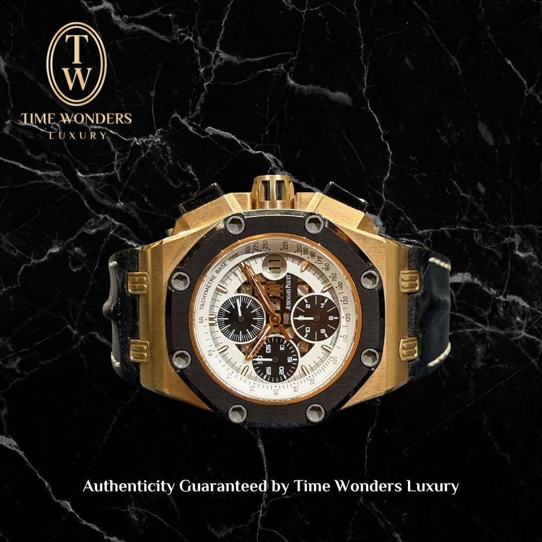 Like New July 2016 Audemars Piguet Royal Oak Offshore Chronograph 26078RO Rubens Barrichello 42mm Rose Gold Ceramic