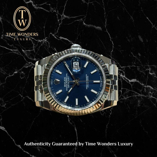 Mint July 2024 Rolex Datejust 126334 41mm Blue Jubilee Fluted Bezel