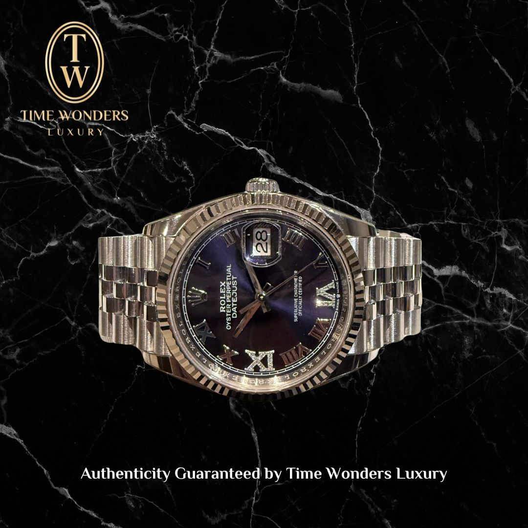 Mint March 2025 Rolex Datejust 36mm Purple 126234 Roman Indexes Diamonds