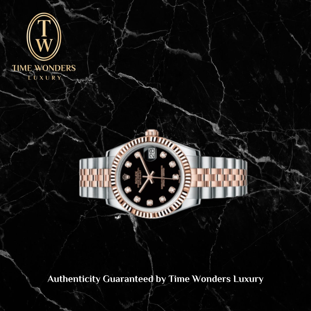 Mint October 2013 Rolex Datejust 31mm 178271 Two-tone Yellow Gold Black Dial Diamonds