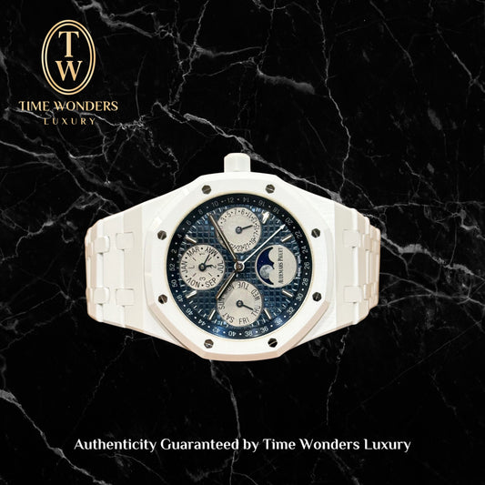 Mint Q3 2021 Audemars Piguet Royal Oak 26579CB Perpetual Calendar White Ceramic 26579