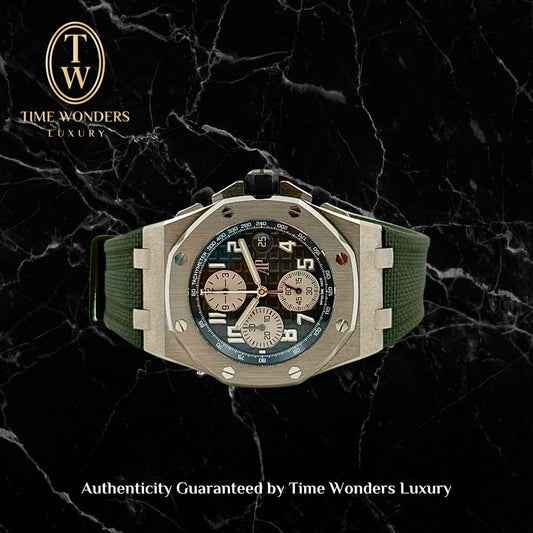 Mint Q4 2024 Audemars Piguet Royal Oak Offshore Chronograph Titanium Khaki Green Dial 26238TI 26238