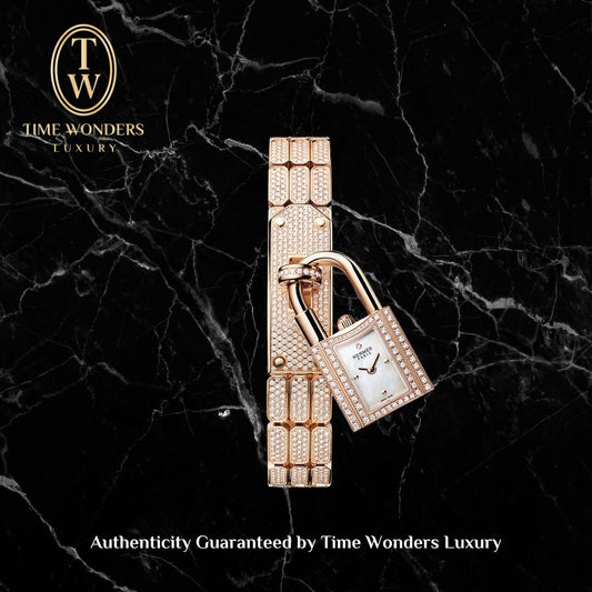 New 2024 Hermes Kelly Watch W056853WW00 Mini Model Rose Gold Full Diamonds