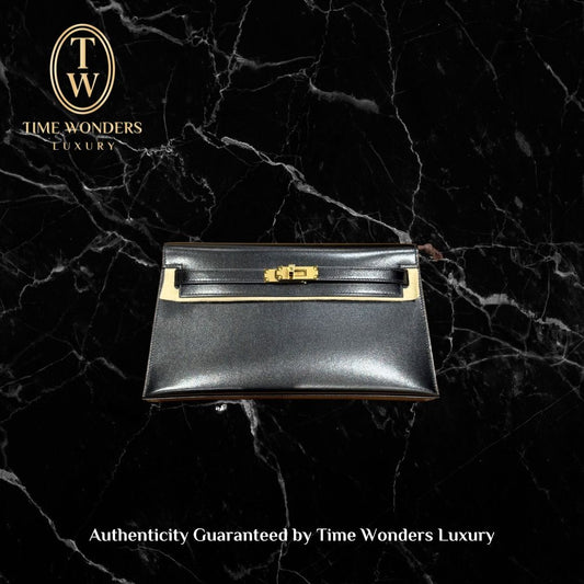 New 2025 Kelly Sac Elan Shoulder Bag Veau Box 89 Noir Gold Hardware