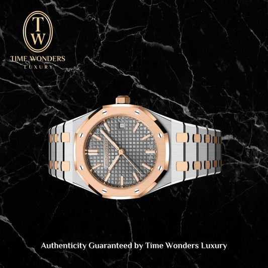 New 2026 Audemars Piguet Royal Oak Two-tone 77450SR Grey Dial Rose Gold 77450