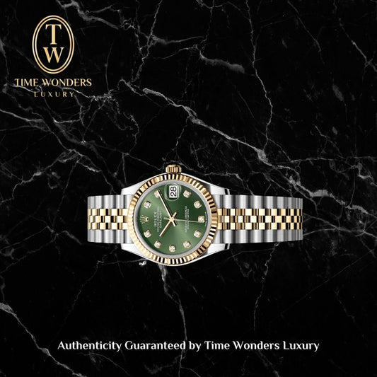 New April 2026 Rolex Datejust 31mm 278273 Two-tone Yellow Gold Green Dial Diamonds