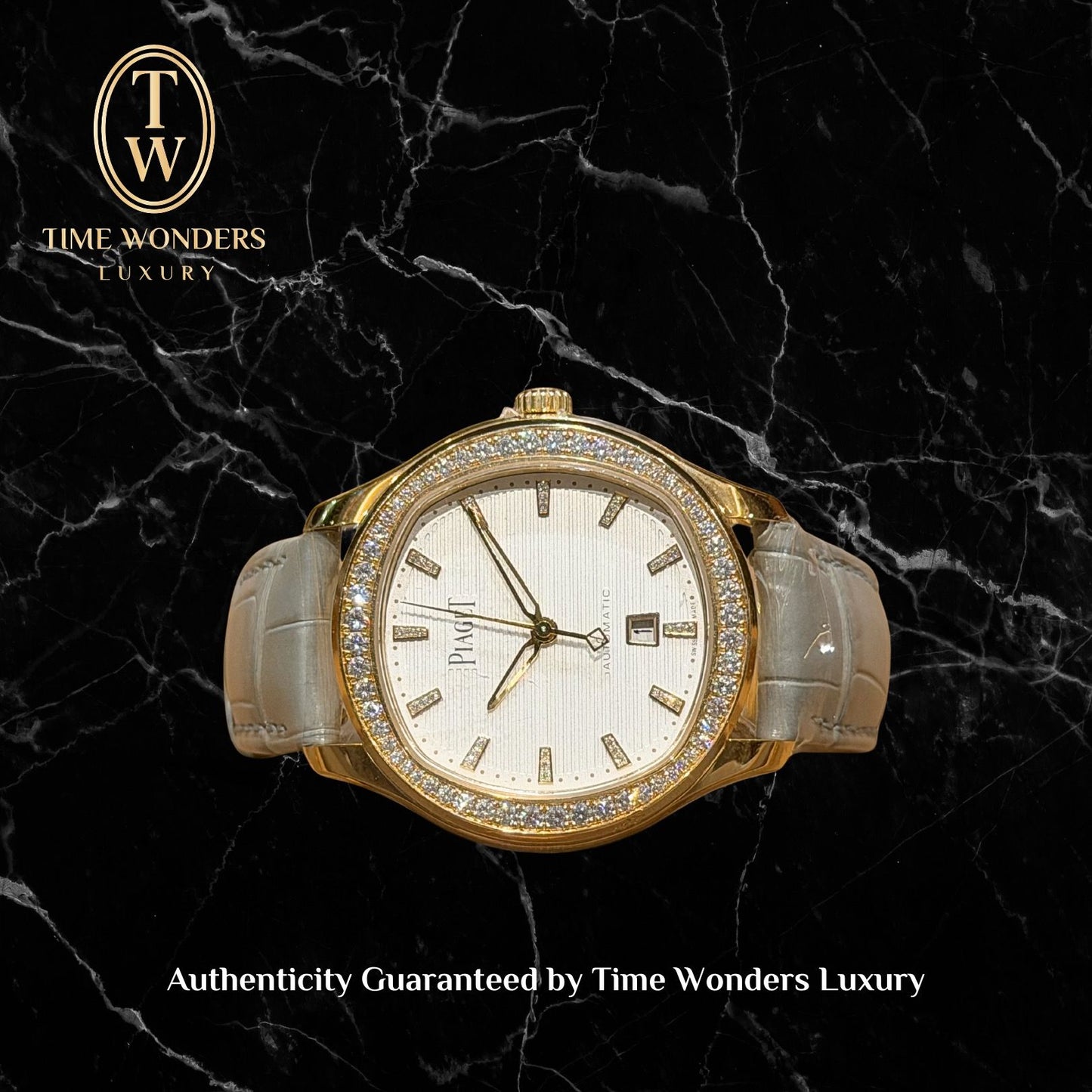 New Dec 2025 Piaget G0a45023 Polo Rose Gold Diamonds White dial leather strap