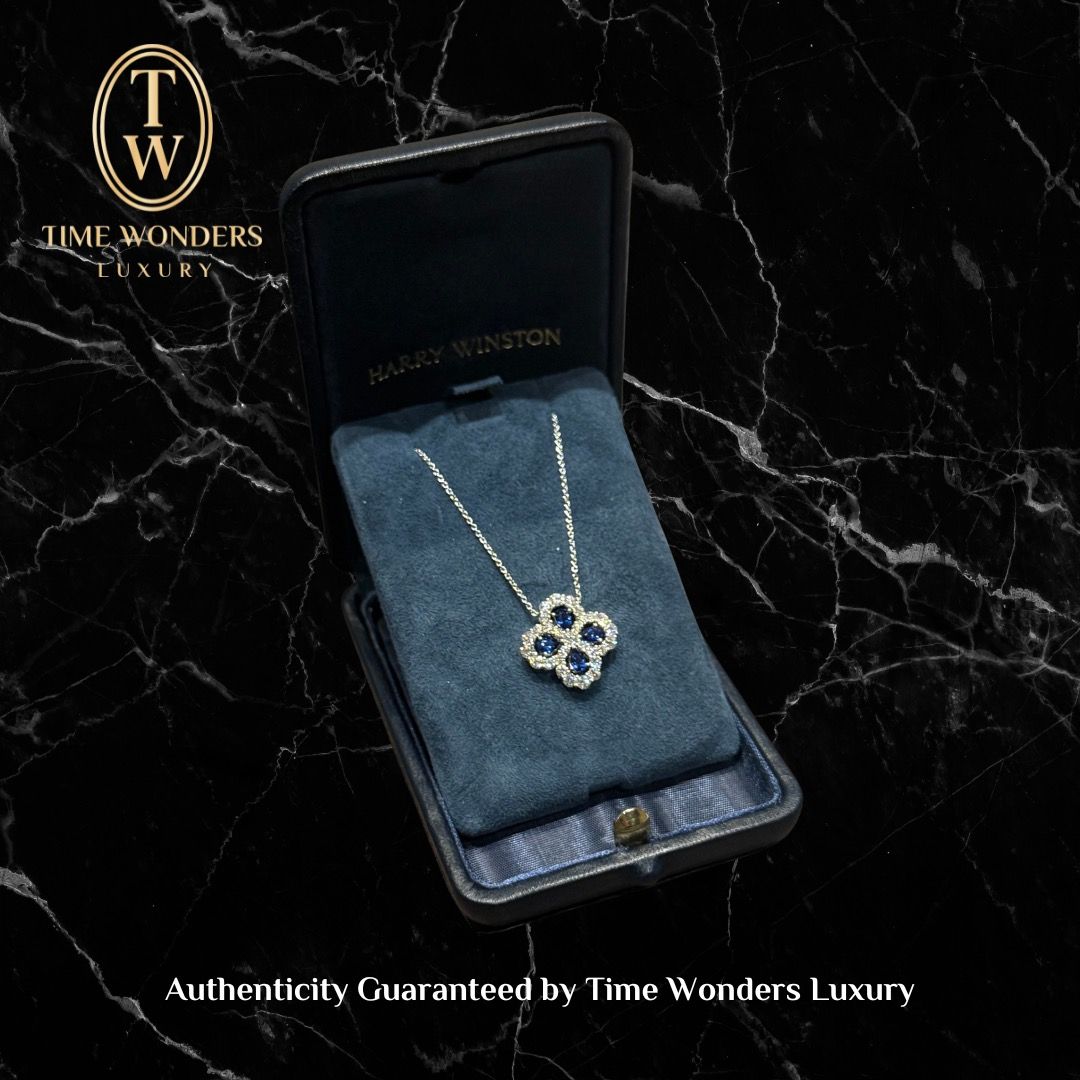 New Harry Winston Diamond Loop Full Motif Blue Sapphire Pendant