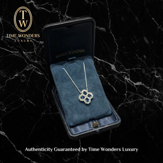 New Harry Winston Diamond Loop Full Motif Blue Sapphire Pendant