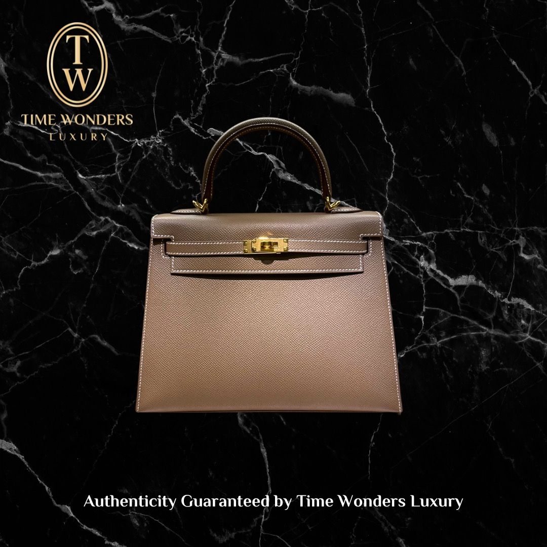 New Hermes Kelly 25 Sellier Etoupe Epsom Gold Hardware