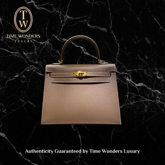 New Hermes Kelly 25 Sellier Etoupe Epsom Gold Hardware