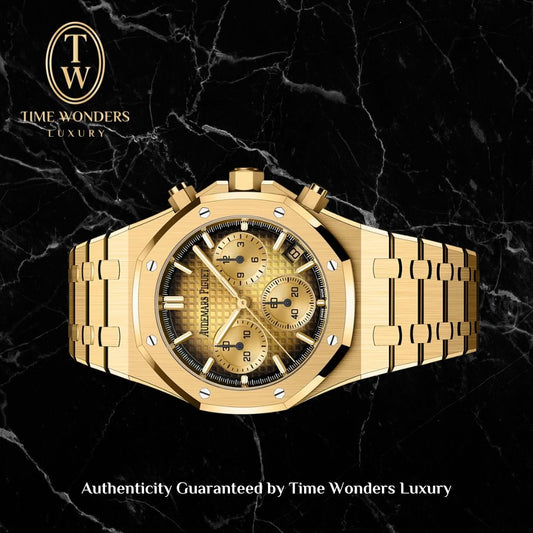 New January 2026 Audemars Piguet Royal Oak Chronograph Yellow Gold 26240BA Smoked Yellow Dial 26240