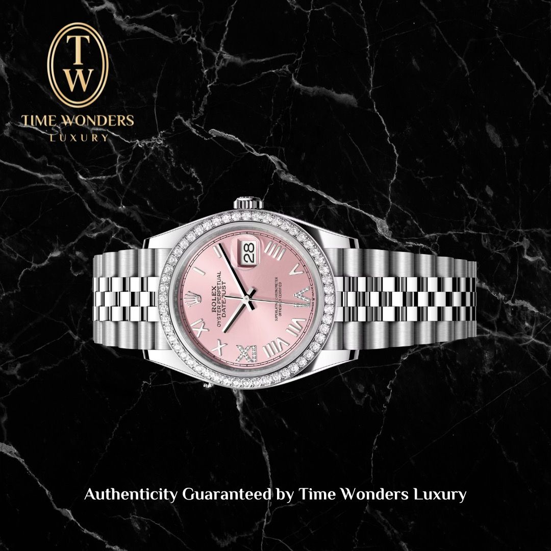 New January 2026 Rolex Datejust 36mm 126284RBR Pink Roman Indexes Diamond Bezel 126284