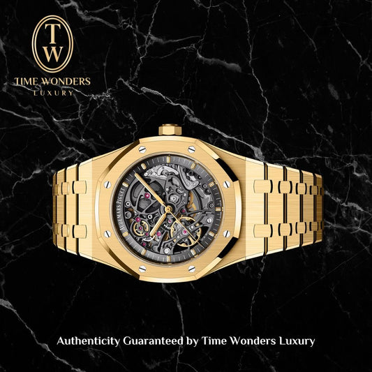 New March 2025 Audemars Piguet Royal Oak Double Balance Wheel Openworked 15407BA 15407 AP Yellow Gold Skeleton 41mm