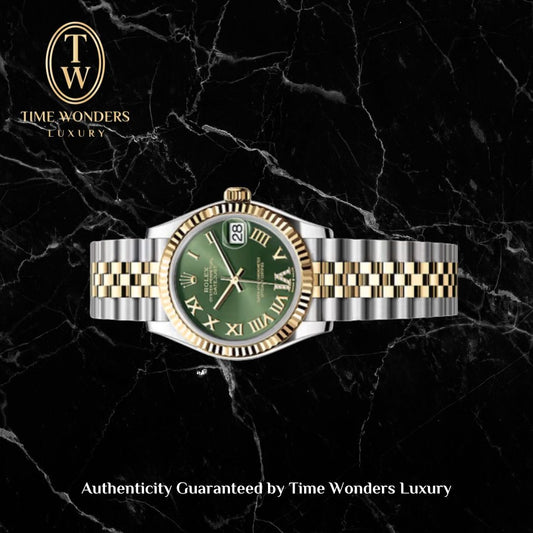 New May 2026 Rolex Datejust 31mm Two-tone Yellow Gold Olive Green Dial Diamonds 278273