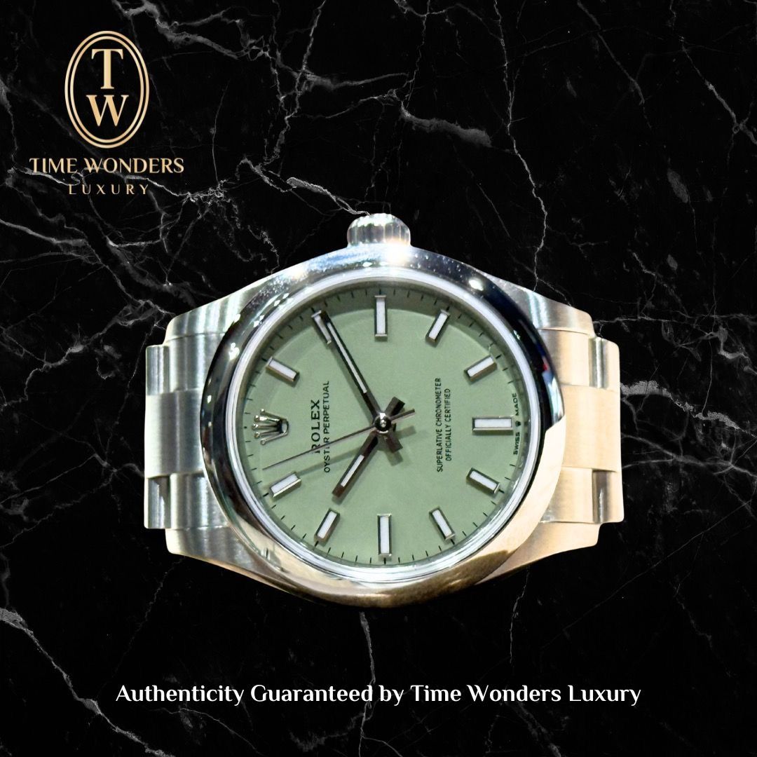 New May 2026 Rolex Oyster Perpetual 34mm Pistachio Green 124200