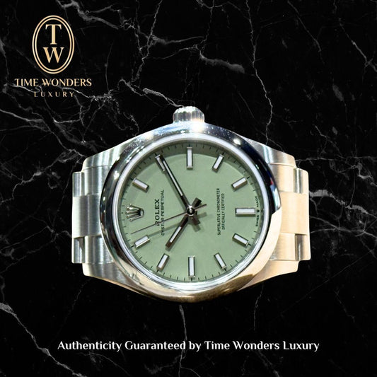 New May 2026 Rolex Oyster Perpetual 34mm Pistachio Green 124200