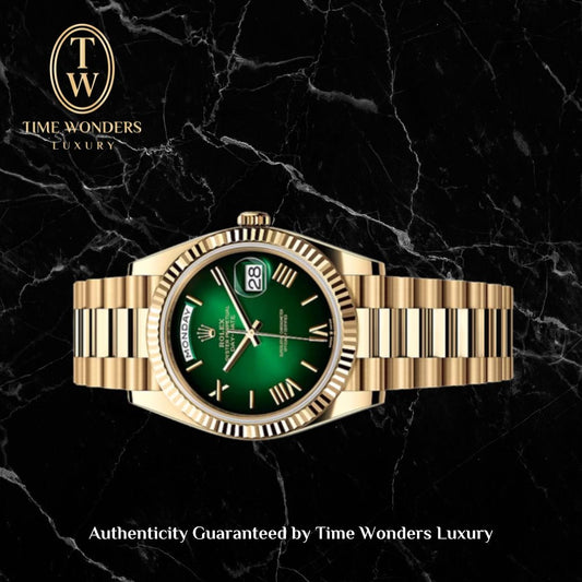 New November 2025 Rolex Day Date 228238 Yellow Gold Ombre Green 40mm Day-Date Daydate