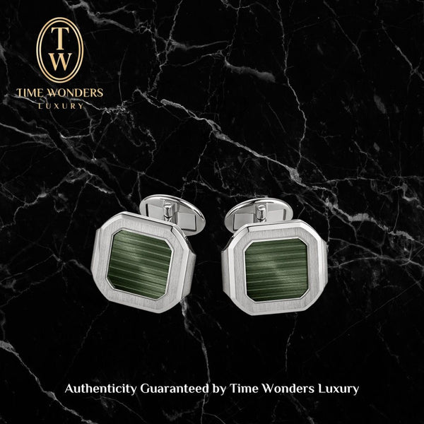 New Patek Philippe 18k White Gold Cufflinks Olive Green Ref. 205.9821G-010
