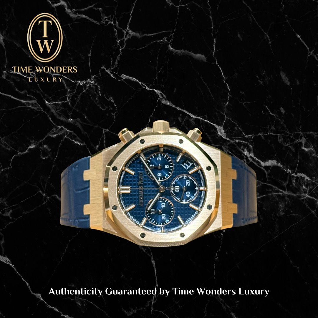 New Q2 2026 Audemars Piguet Royal Oak 26240OR Chronograph Rose Gold Blue Dial 26240 Leather