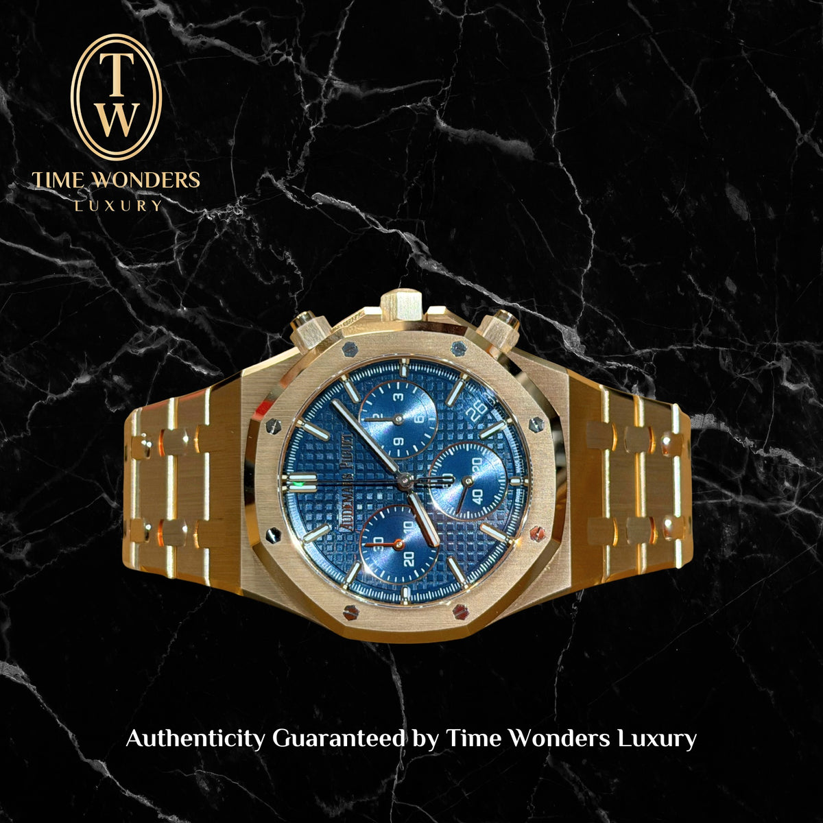 New September 2026 Audemars Piguet Royal Oak 26240OR Chronograph Rose Gold Blue Dial 26240