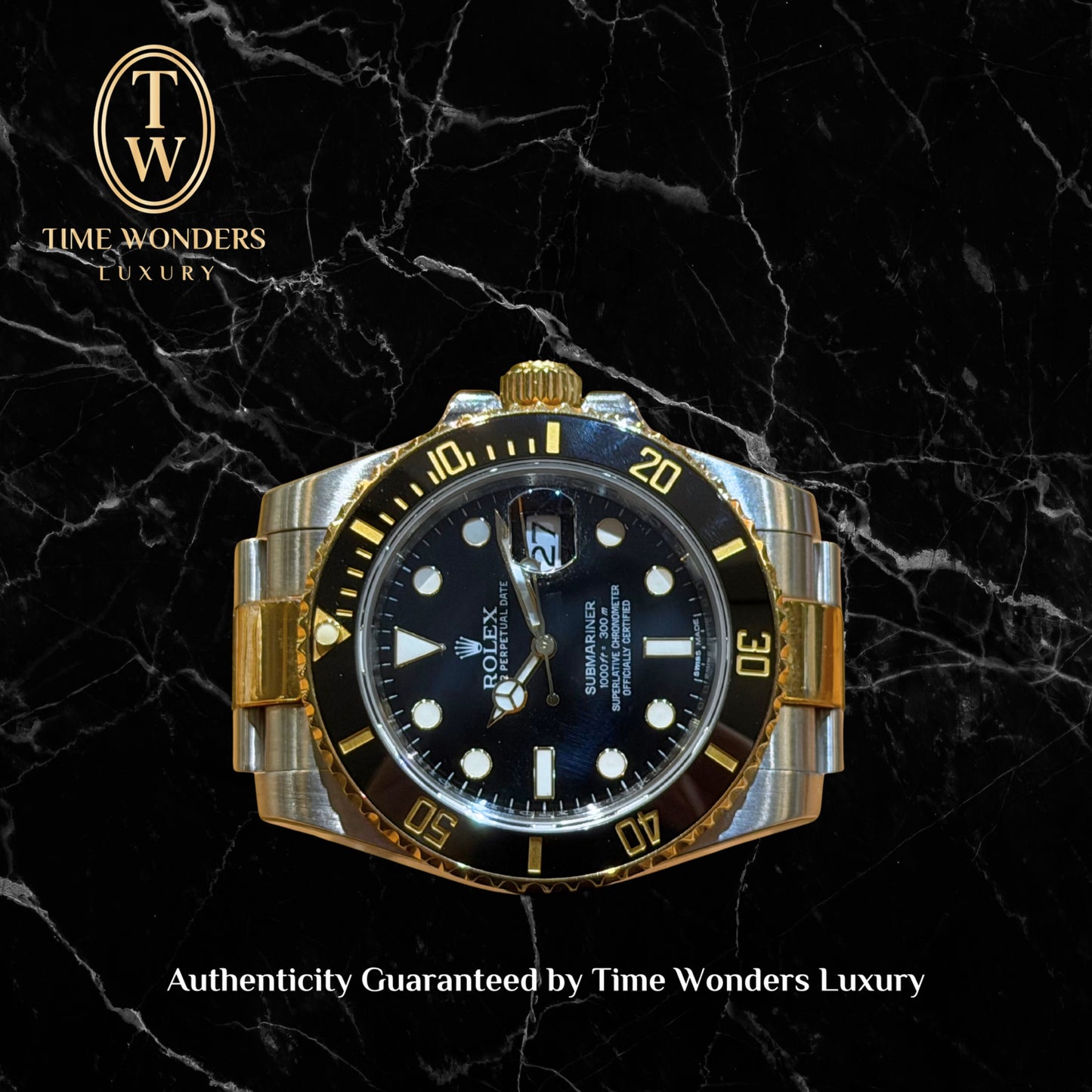 Mint July 2015 Rolex Submariner 116613LN Black Dial Two-Tone Yellow gold/ Stainless Steel