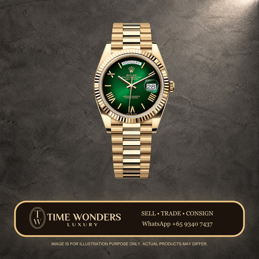 Like New December 2025 Rolex Day-Date Yellow Gold 228238-0069 Ombre Green 228238 40mm
