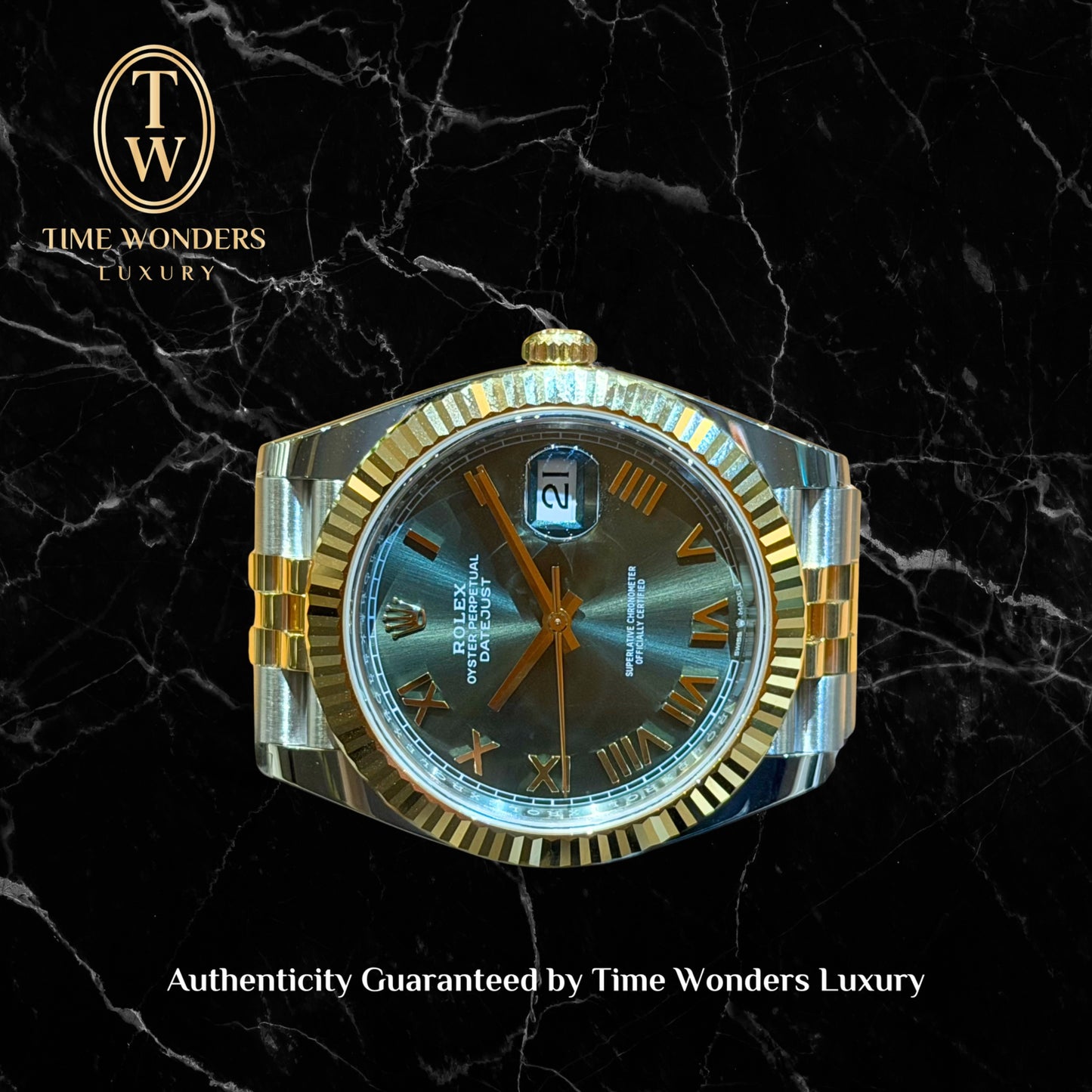 New August 2026 Rolex Datejust 41mm Two-tone Yellow Gold 126333-0024 Green Dial Jubilee Roman Indexes 126333