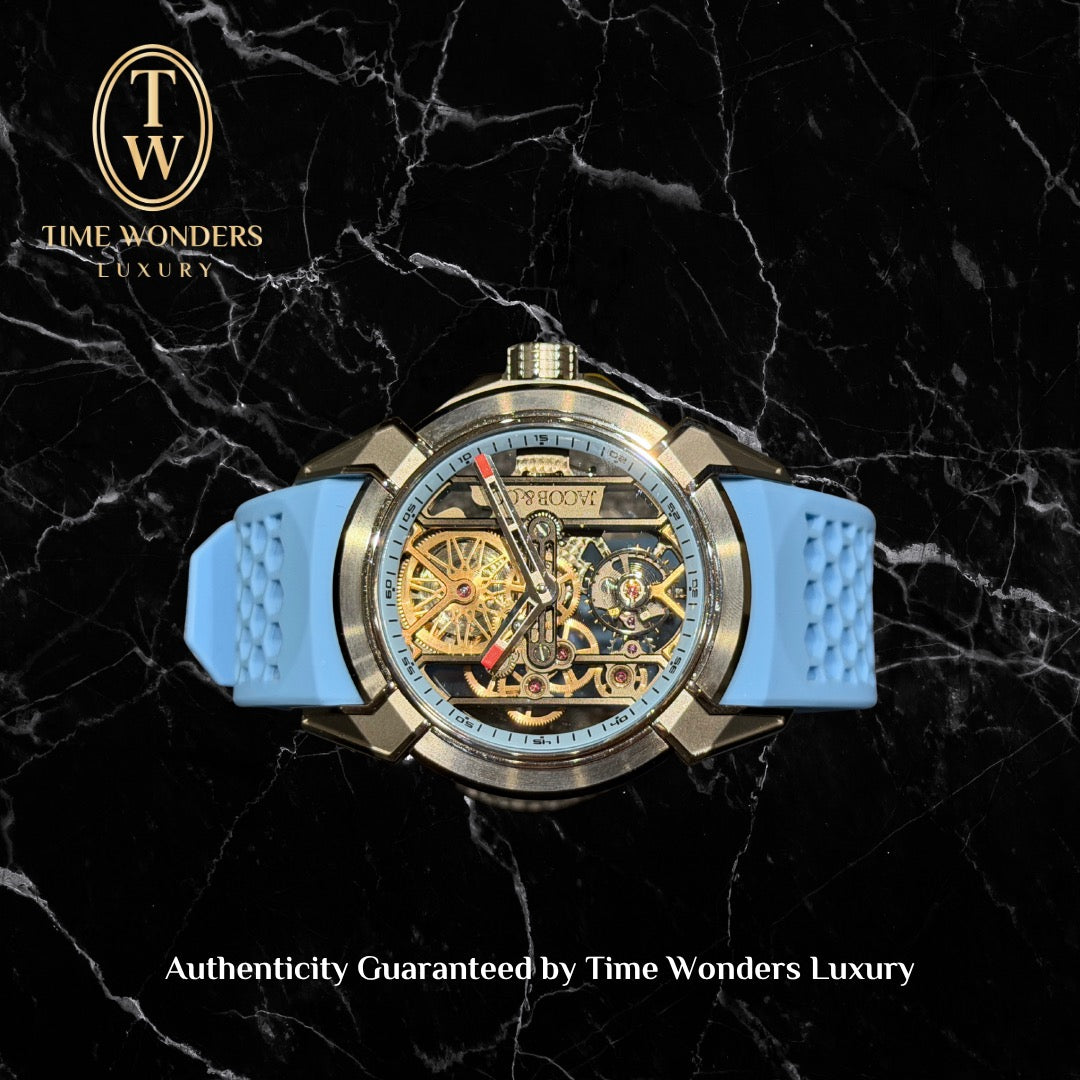 New May 2024 Jacob&Co Epic X Sky Blue Titanium 44mm EX110.20.AA.AJ.A Rubber Strap Jacob and Co