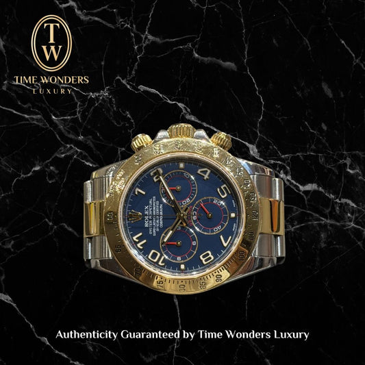 Used June 2009 Rolex Daytona Two-tone Yellow Gold 116523 Blue Dial