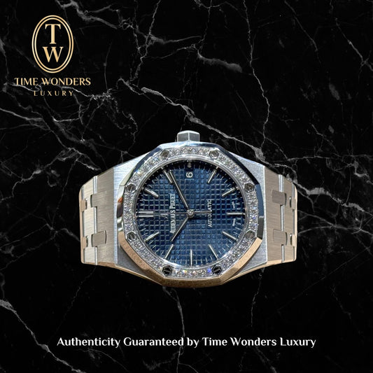 Lightly Used August 2021 Audemars Piguet Royal Oak 15451ST 37mm Blue Diamond Bezel 15451