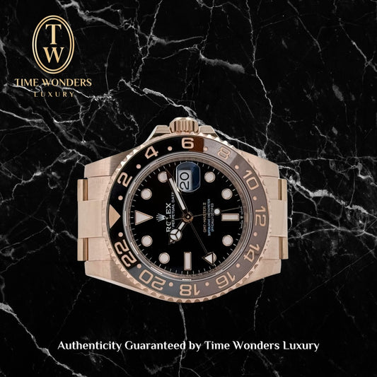 Mint December 2020 Rolex GMT-Master II Rose Gold 126715 Rootbeer Black Dial