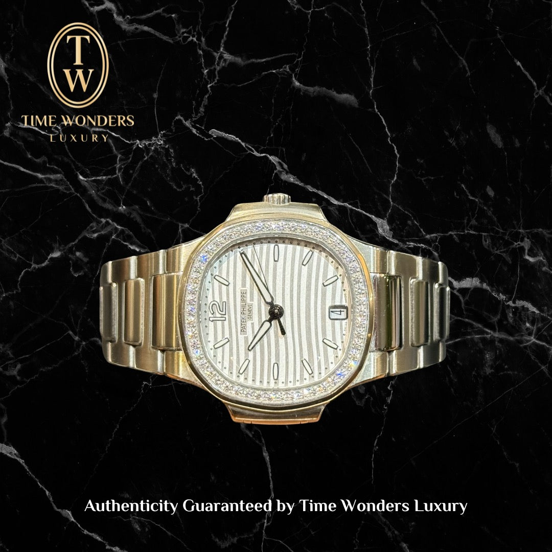 Like New Q4 2018 Patek Philippe Nautilus 7018/1A White Dial Diamonds Bezel 7018 33.6mm