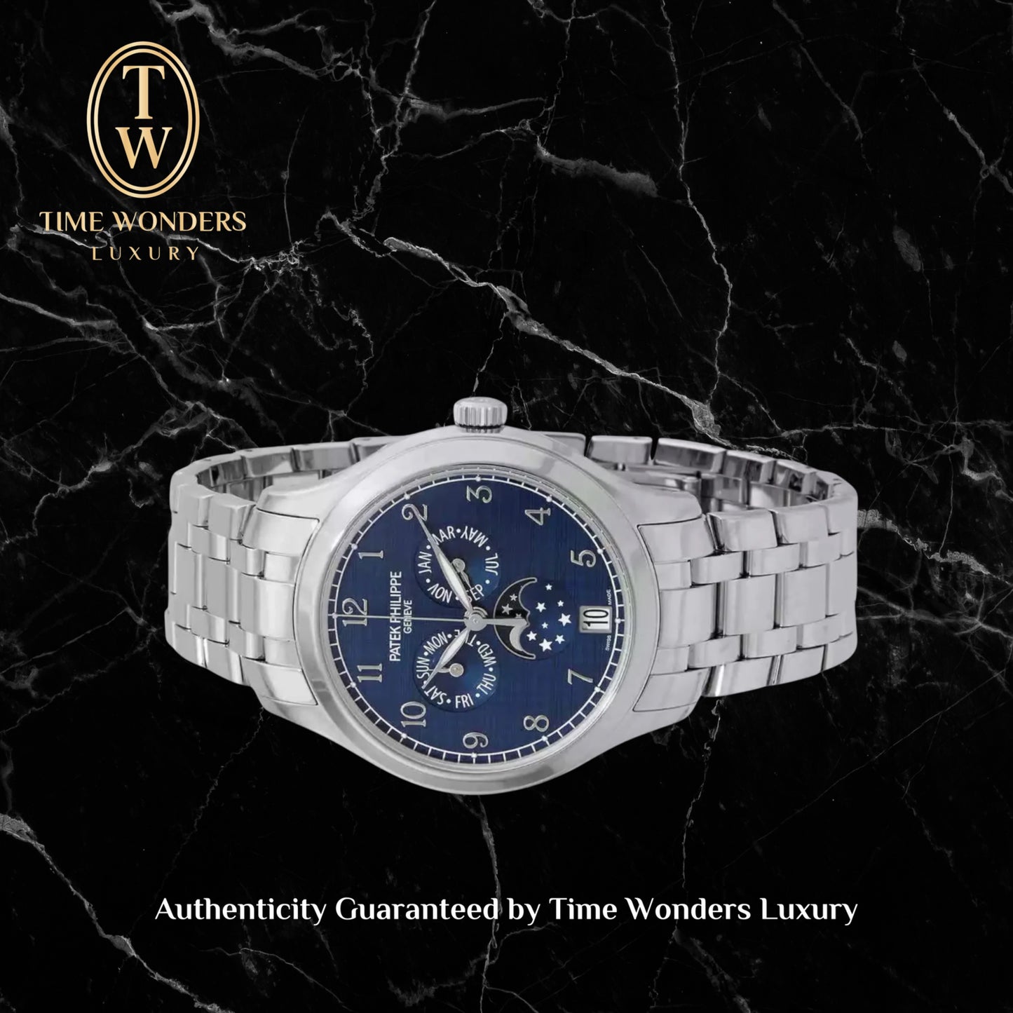 Mint February 2024 Patek Philippe Complications 4947/1A-001 Blue Moonphase 38mm 4947