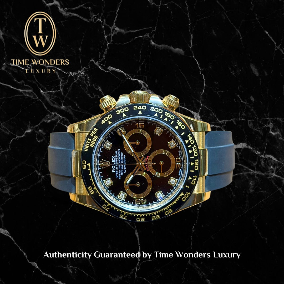 Mint December 2022 Rolex Daytona Yellow Gold 116518LN Black Dial Diamonds 116518