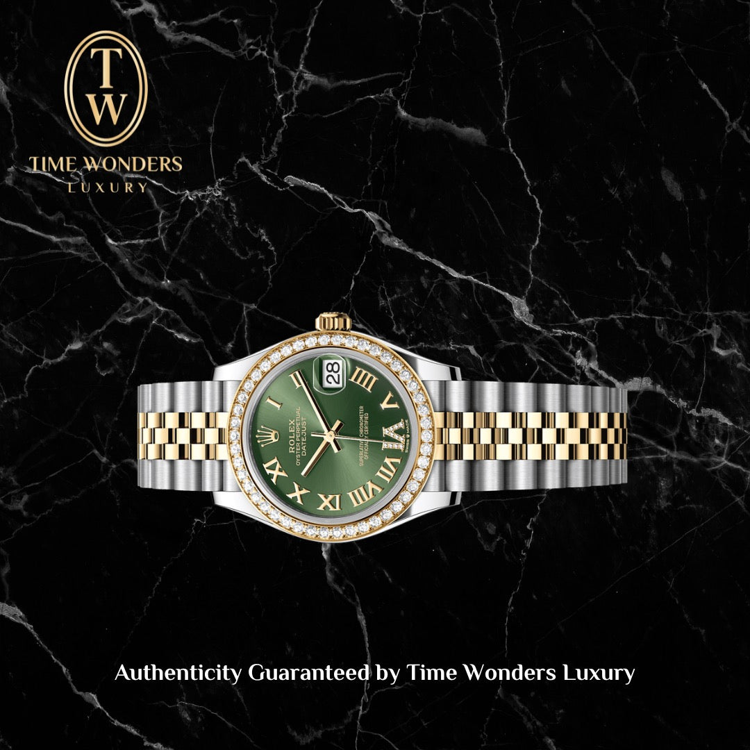 Like New May 2021 Rolex Datejust 31mm Two-tone Yellow Gold 278383RBR Olive Green Dial Diamond Bezel 278383RBR-0016 278383