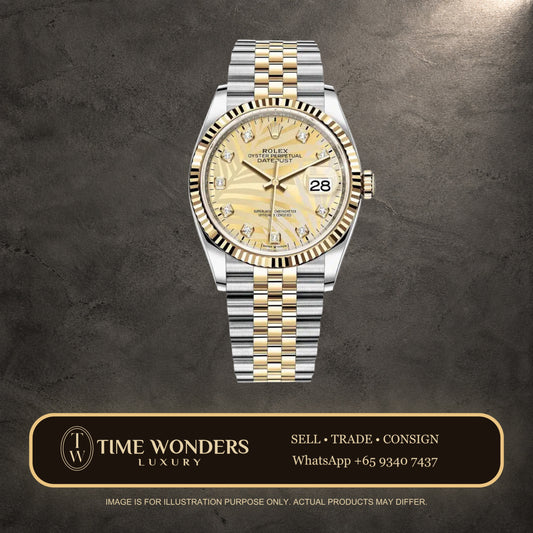 Mint July 2024 Rolex Datejust 36mm Two-tone Yellow Gold 126233-0043 Champagne Palm Dial Jubilee 126233