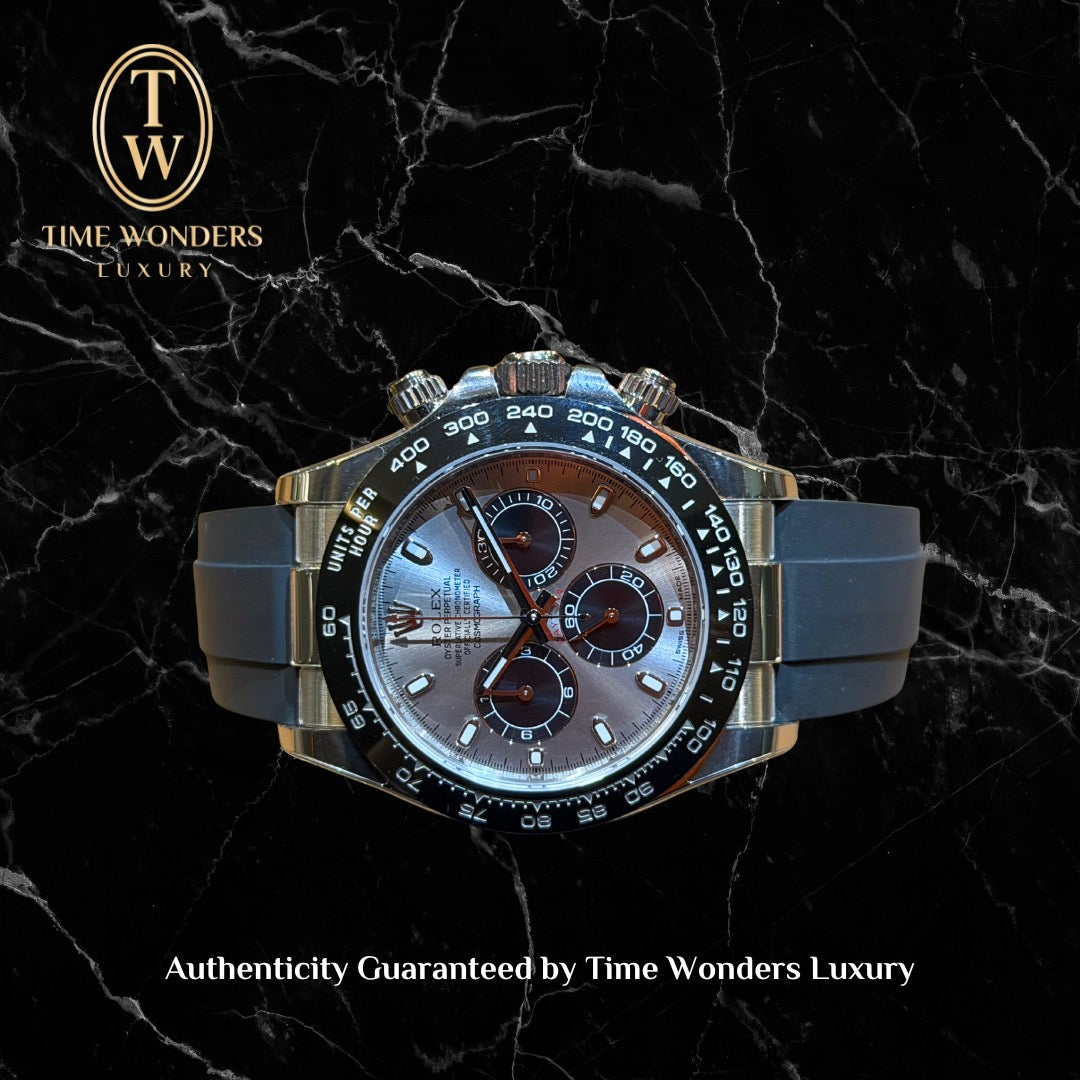 Like New June 2018 Rolex Daytona White Gold Grey Dial 116519LN Oysterflex 116519 40mm